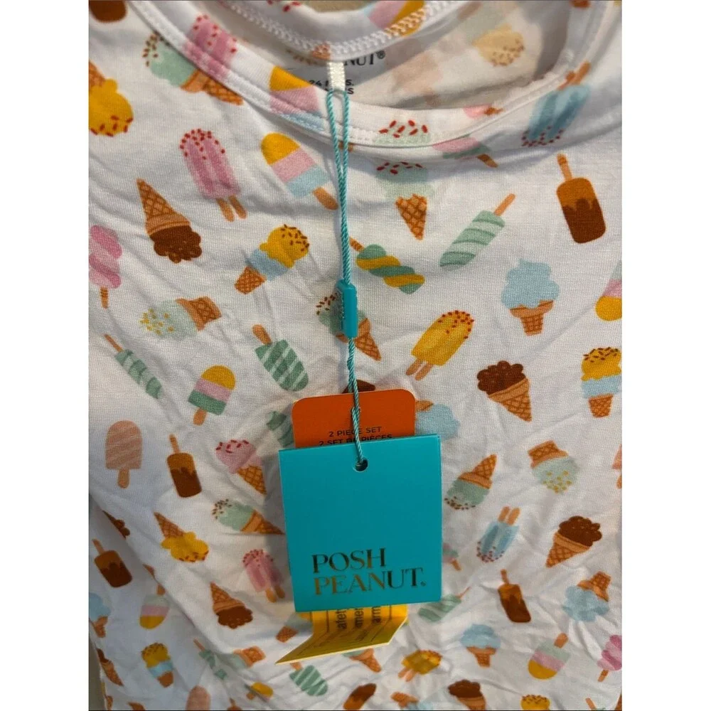 NEW Posh Peanut Pajama Set Multicolor Ice Cream Print size 18-24 months bamboo